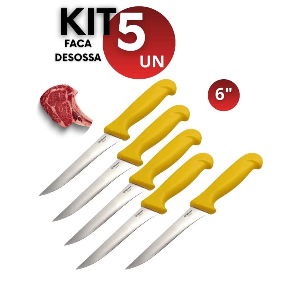Kit 1/3/5 Facas Cozinha Desossar 6” Profissional Inox Cabo Ergonômico Açougueiro Cozinha Churrasco Chefs