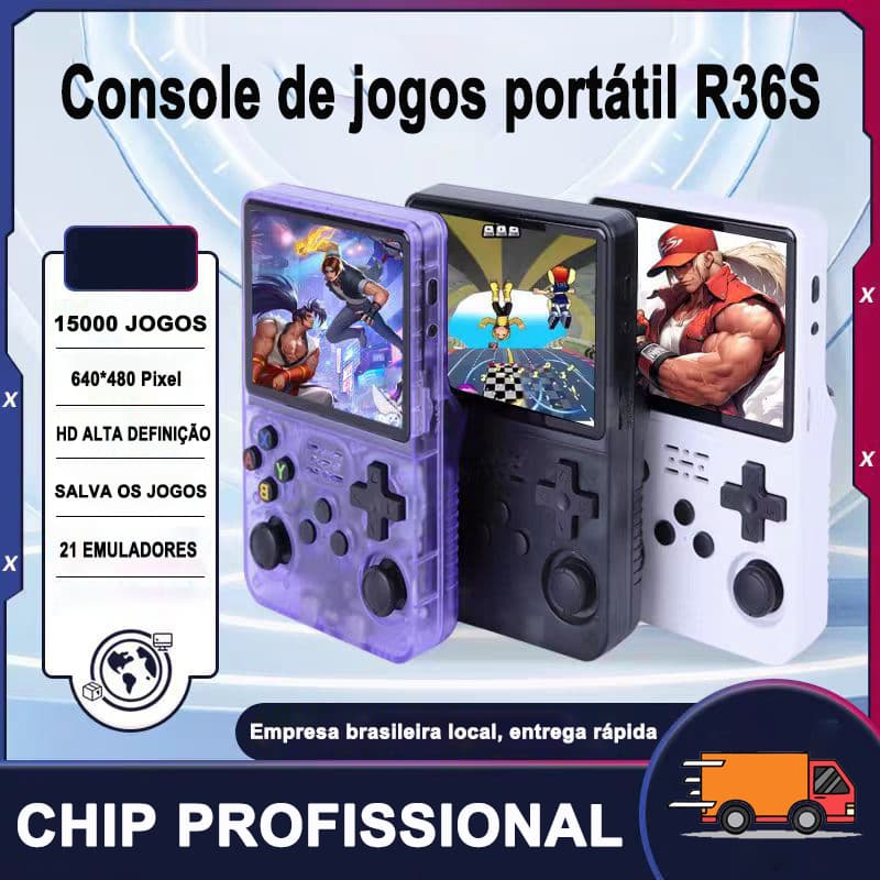 Console Retrô Portátil R36S - 15 mil Jogos Clássicos | Emulação Perfeita PS1/N64 + Cabo HDMI