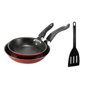Jogo Conjunto 2 frigideiras antiaderente teflon 16 e 18 cm com espatula de nylon cor vermelha