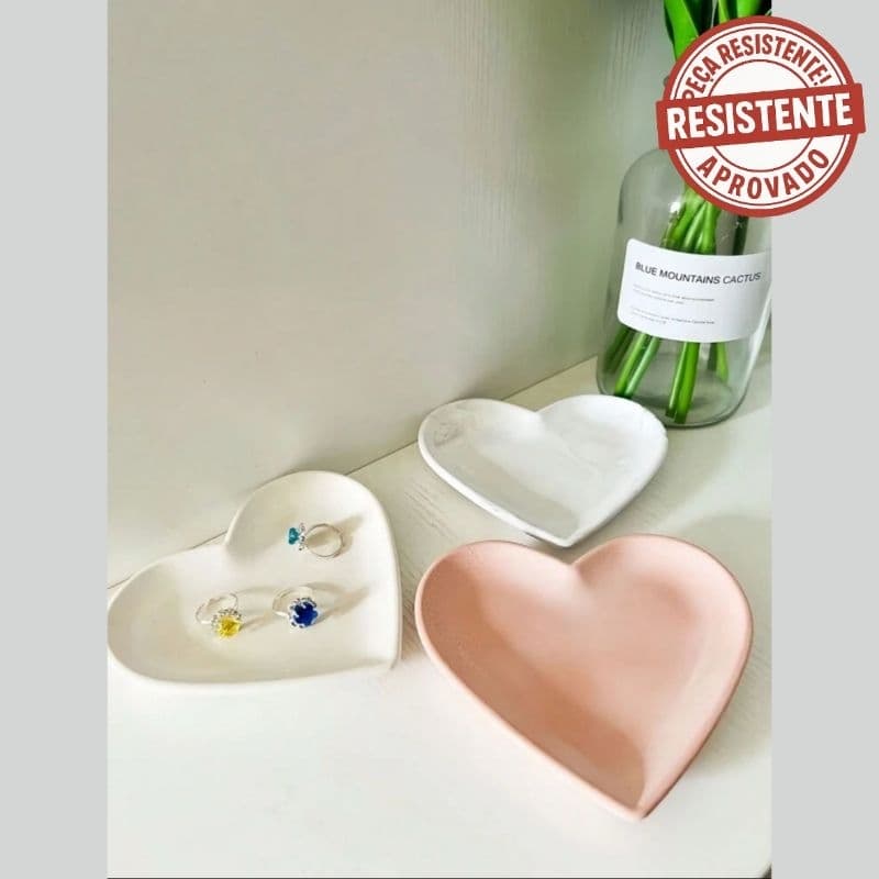 Bandeja Decorativa Coração com folhas de ouro prata rose decoração bandeja coração