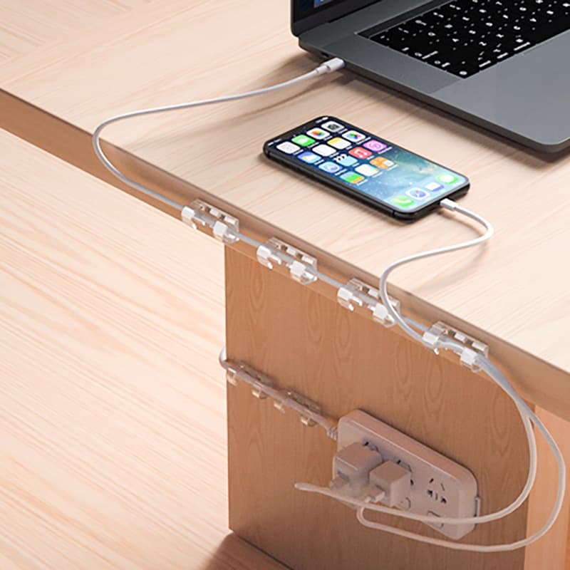 Organizador de Cabos para Mesa com Fixação sem Furos  Clips Ajustáveis para Redes e Fios de Todos os Tamanhos