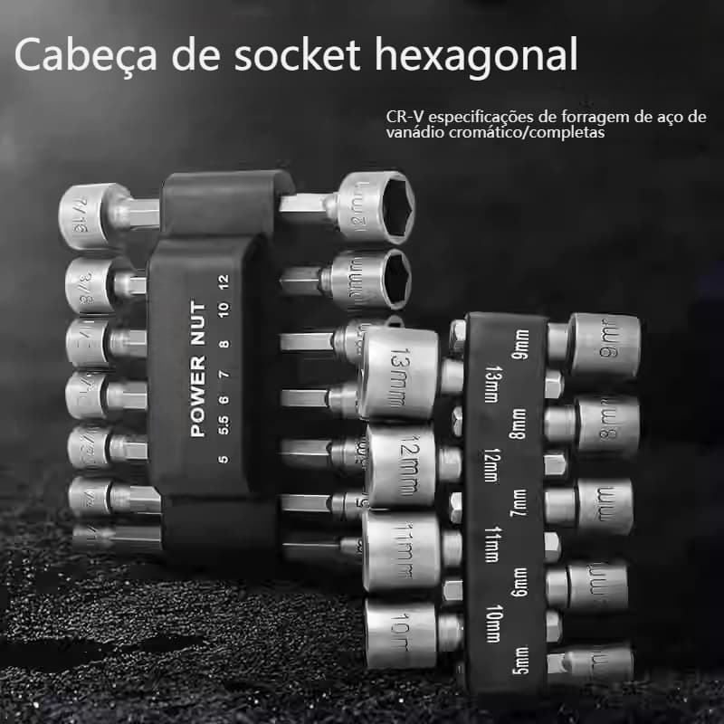 Chave de Catraca com Ponta Hexagonal  Jogo de Soquetes para Chaves de Impacto e Uso Industrial