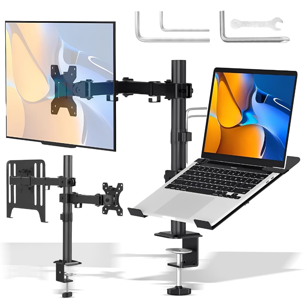 Suporte Ajustável de Mesa para Monitor com Inclinação e Rotação - Dupla Montagem