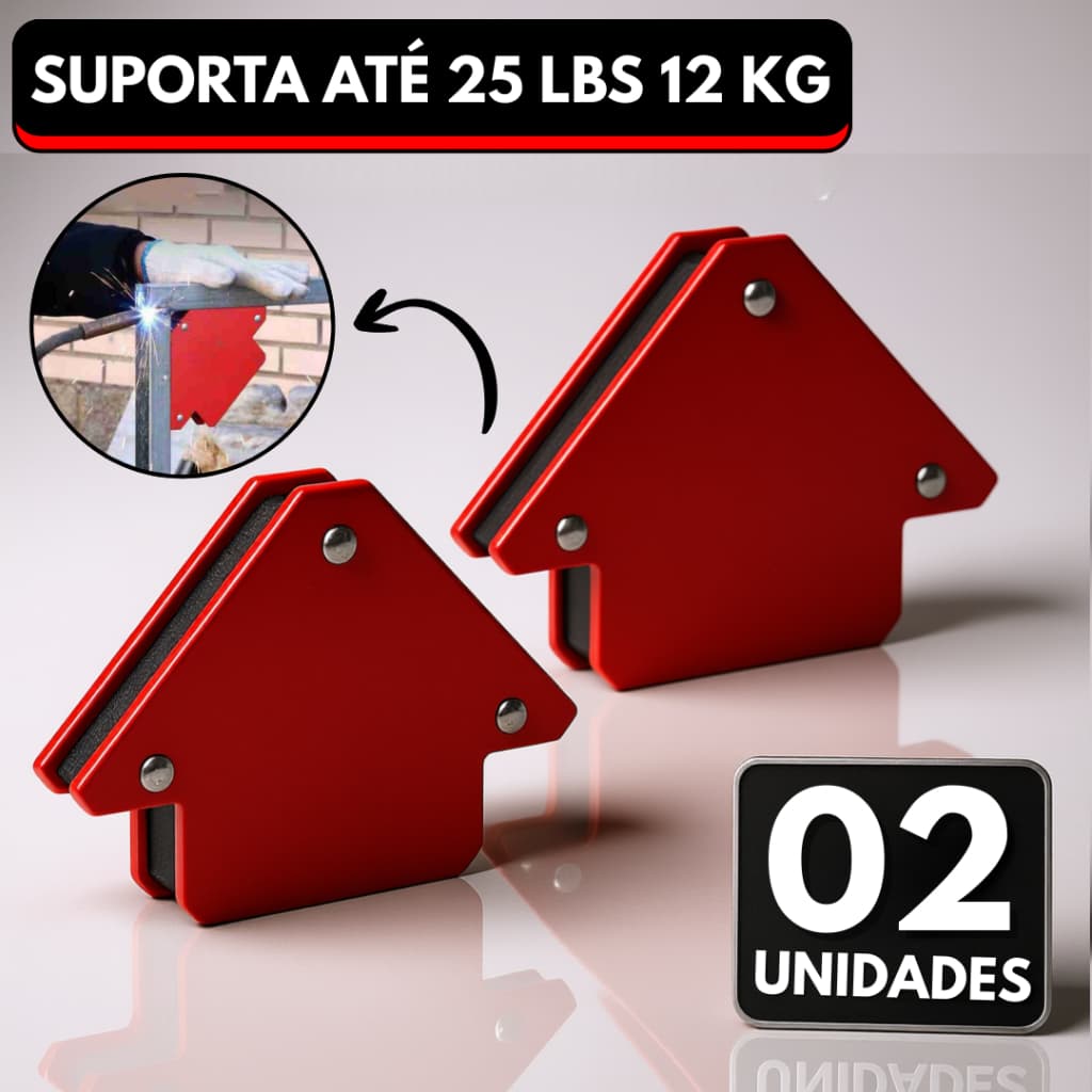 Kit 02 Esquadro Magnético Para Solda Imã 12 kg 25 LBS Ângulo 45° 90° 135° 180°