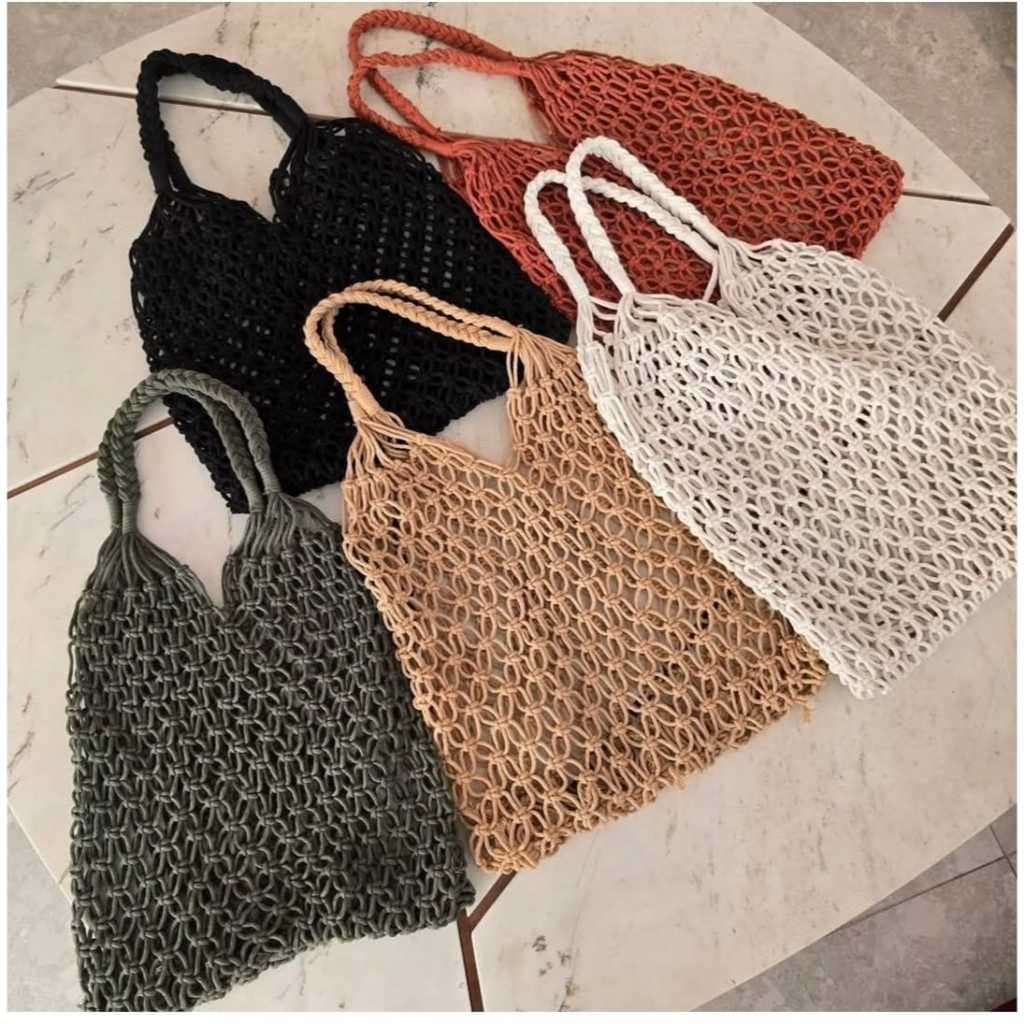 Bolsa Rede de Pesca Macramê Crochê Portátil Bolsas Saco Bolsa de Praia de Férias Dia Cores Linda