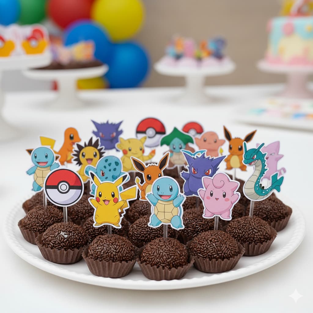 40 tags  toppers p/ Docinhos Pokémon para festa, Brigadeiro, beijinho