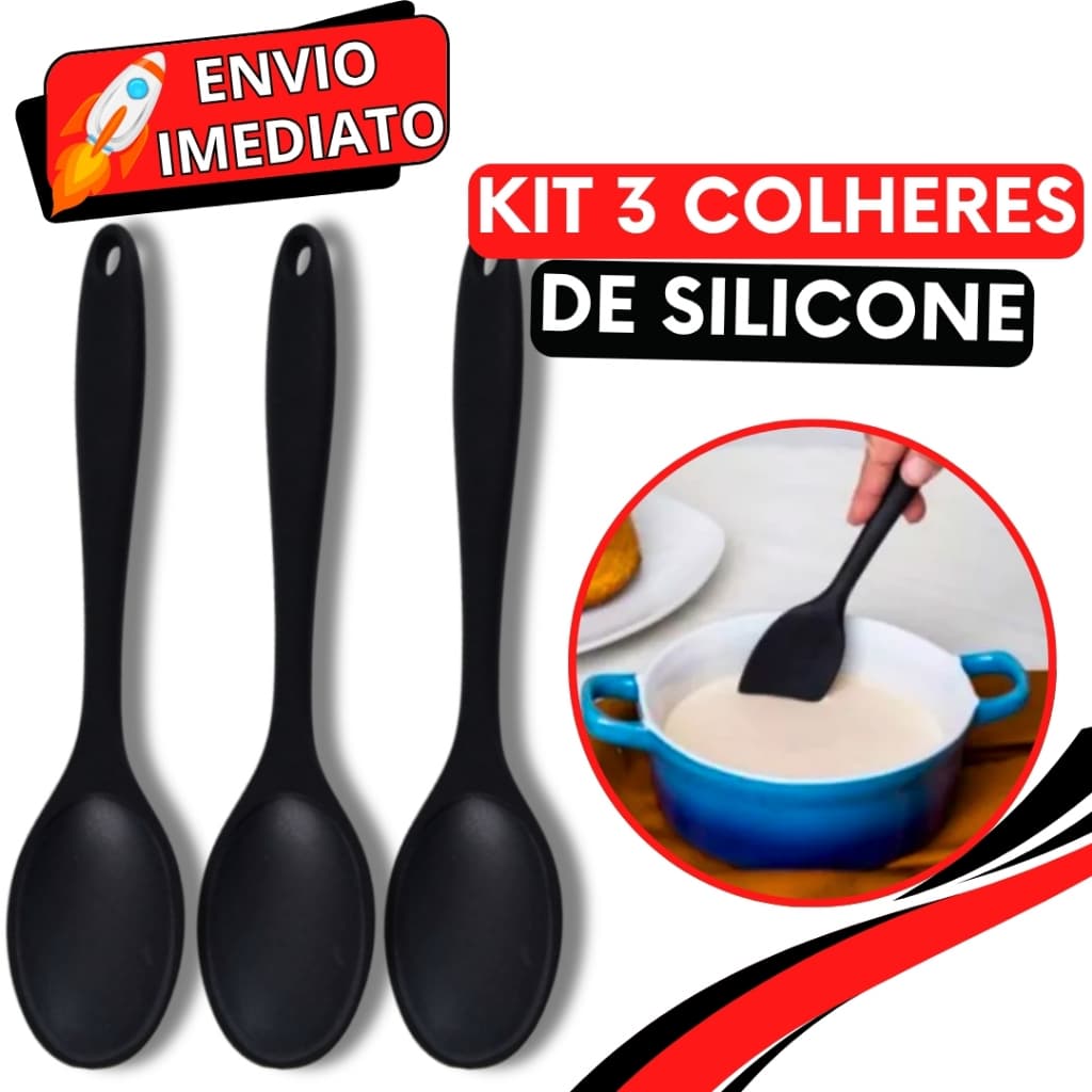 KIT Jogo 3 Colher de Arroz Silicone GRANDE 27cm Super Resistente Não Risca Panela para Casa Cozinha Restaurante Buffet