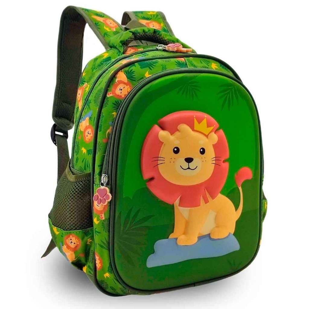 Mochila Leãozinho Dino Nave Meninos Costas Passeio Escolar Infantil Tamanho P