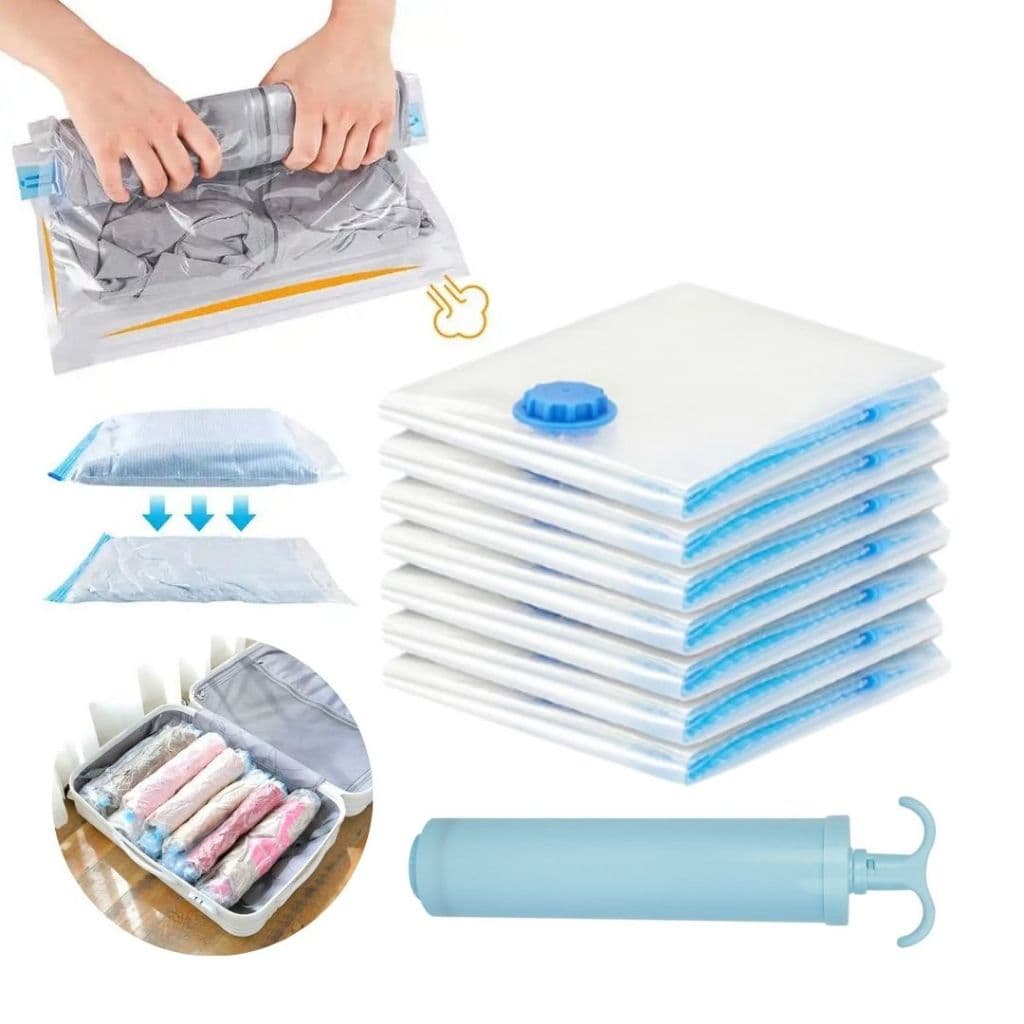 Kit 3 Sacos À Vácuo 70x100cm Grande Otimização Espaço Com Bomba