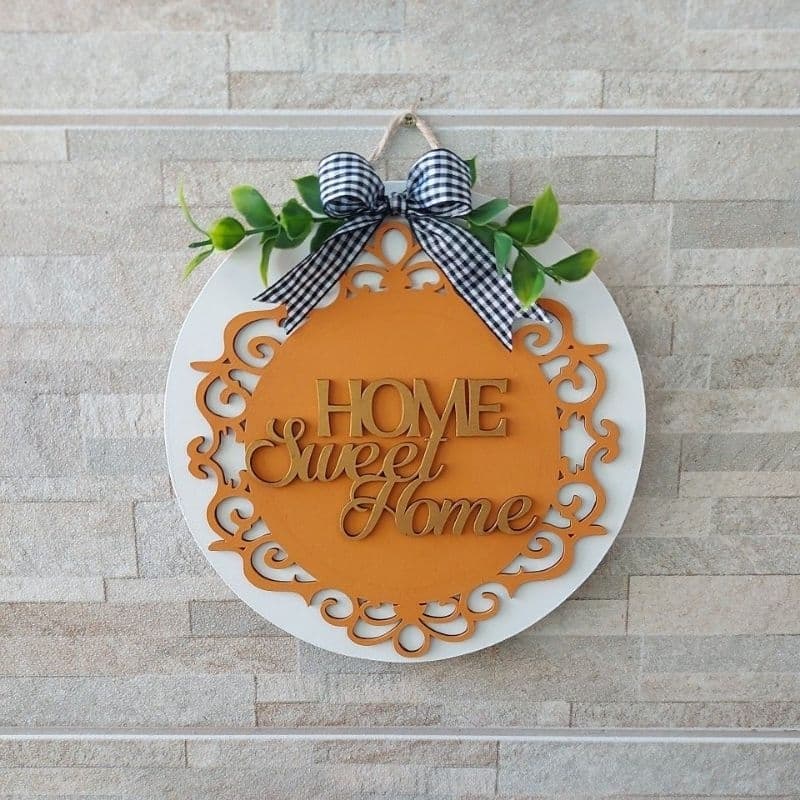 Placa decorativa em madeira # Home Sweet Home "com corda pra pendurar