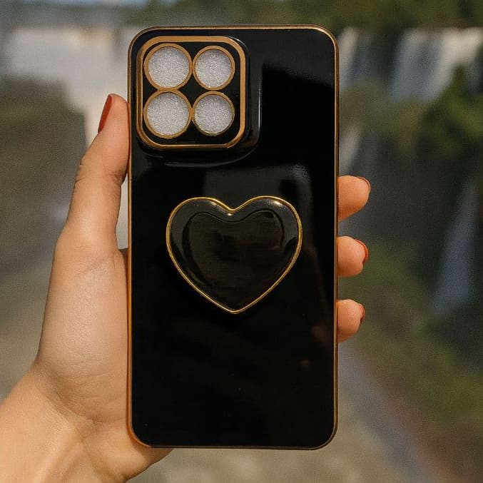 Capinha De Celular com Suporte de Coração para Moto G04 G05 G14 G24 G34 G54 G55 G75 G84 G85