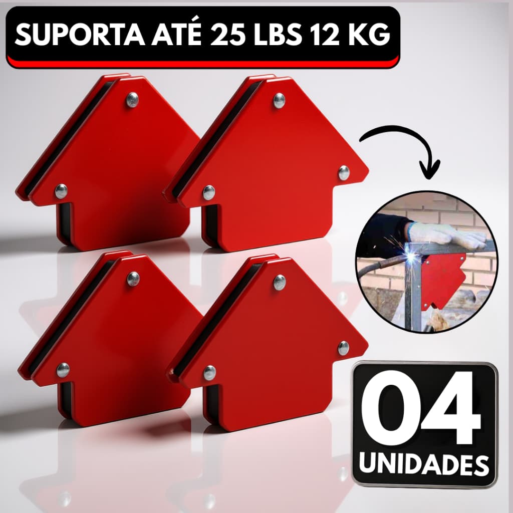 Kit 04 Esquadro Magnético Para Solda Imã 12 kg 25 LBS Ângulo 45° 90° 135° 180°