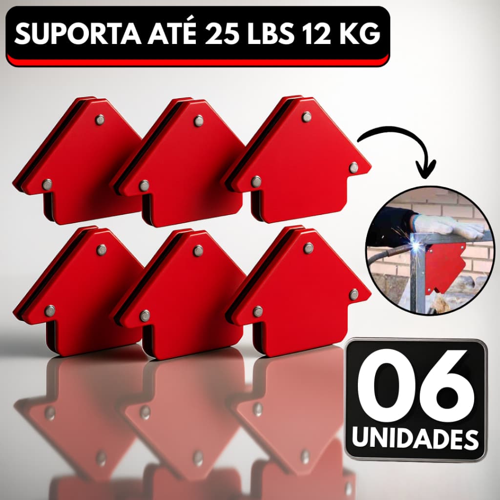 Kit 06 Esquadro Magnético Para Solda Imã 12 kg 25 LBS Ângulo 45° 90° 135° 180°
