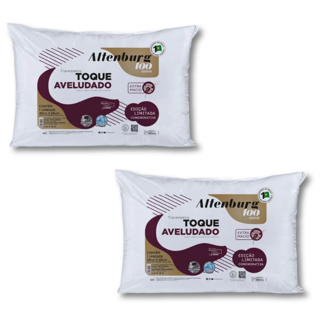 Kit 2 Travesseiros Toque Aveludado Edição 100 Anos Altenburg Branco 48cm x 68cm
