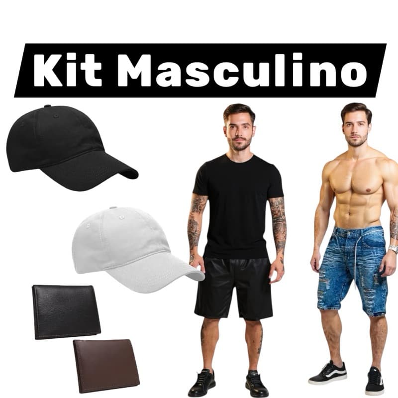 Bermuda Jeans Masculina + Boné + Carteira de Couro | Kit Masculino em Promoção black friday 2025
