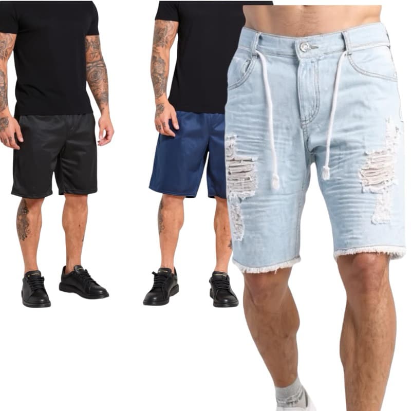 Bermudas Masculinas Jeans Com Lycra Slim Fit  Rasgado promoção direto da fabrica Roupas Masculina black friday 2025