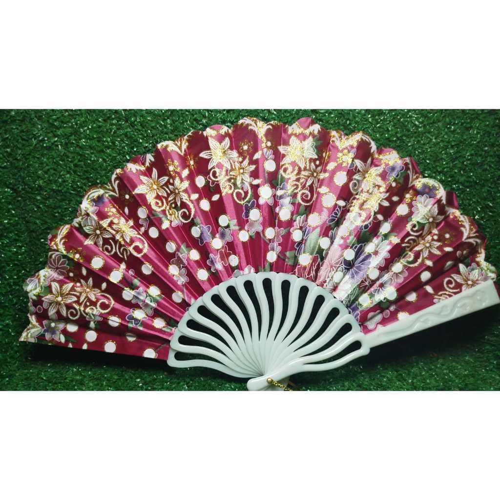 LEQUE DE LUXO ROSA COM FLORES 42CM