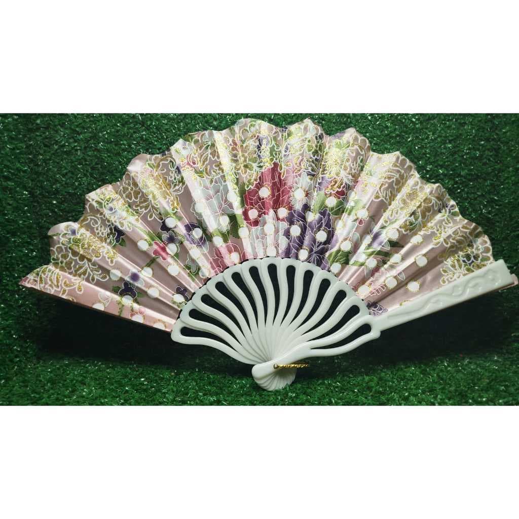 LEQUE DE LUXO ROSA CLARO COM FLORES 42CM