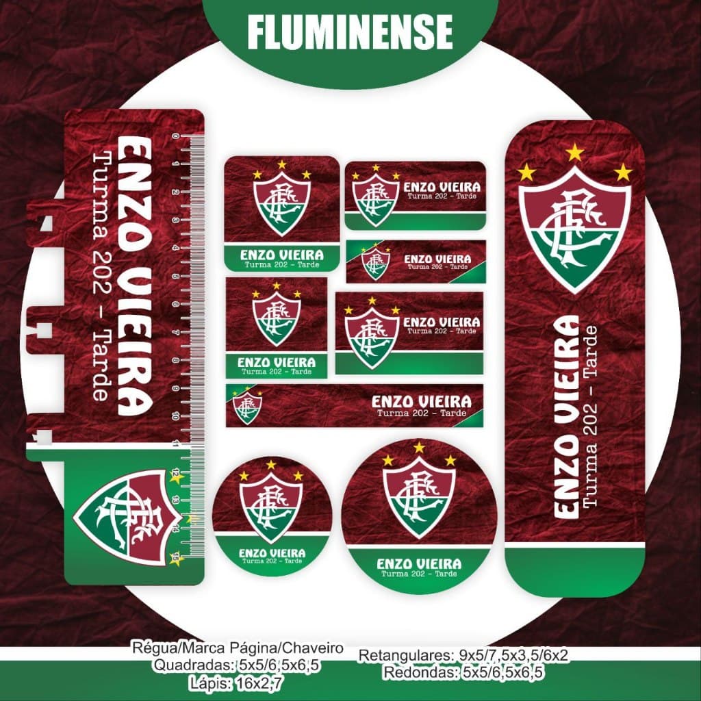 Kit de Etiqueta Escolar FLUMINENSE Personalizada - Etiqueta Escolar - Etiqueta para material escolar