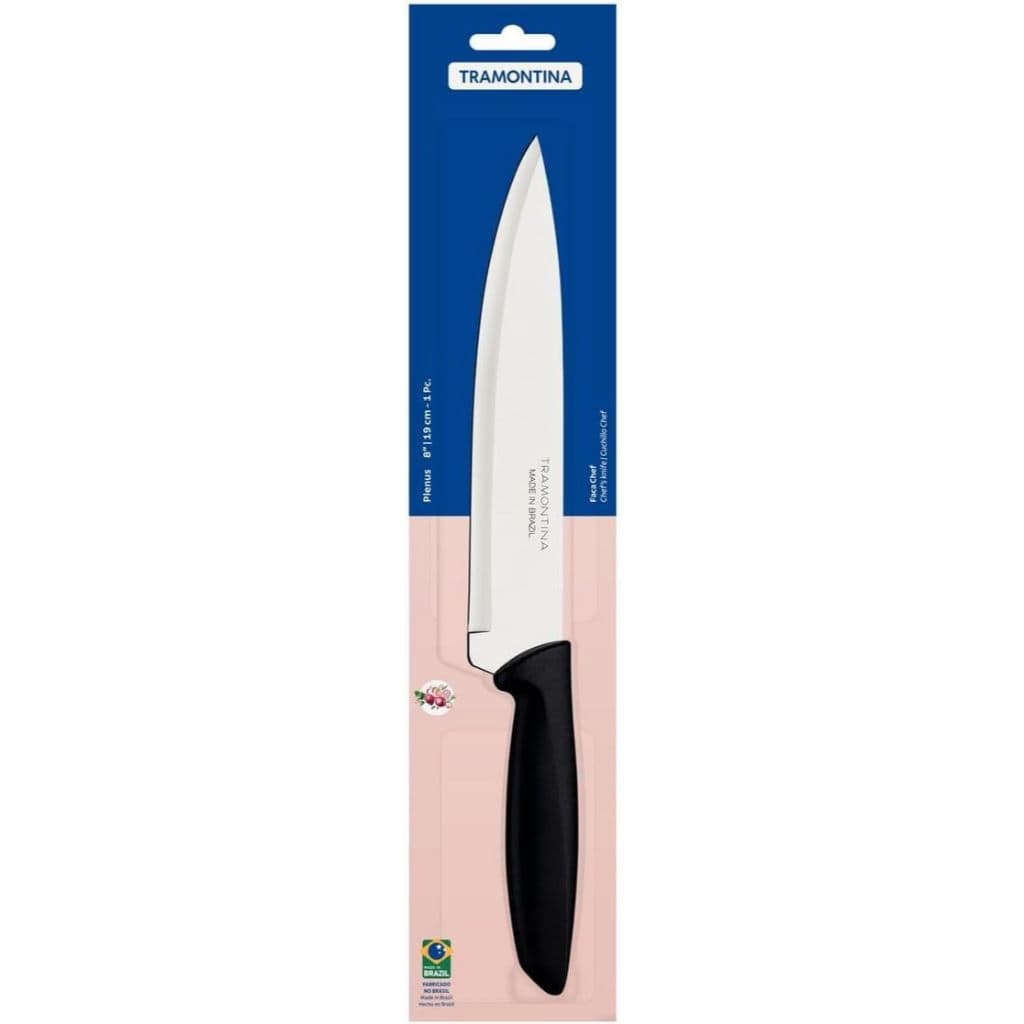 Faca Chef Tramontina Plenus 8″ (20cm) – Lâmina em Aço Inox com Cabo de Polipropileno Preto