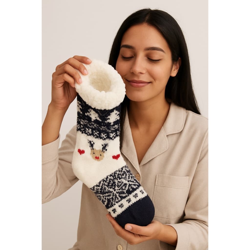 MEIA ACOLCHOADA FEMININA SORTIDAS ESTAMPADA ANTI-FRIO PELUCIADA