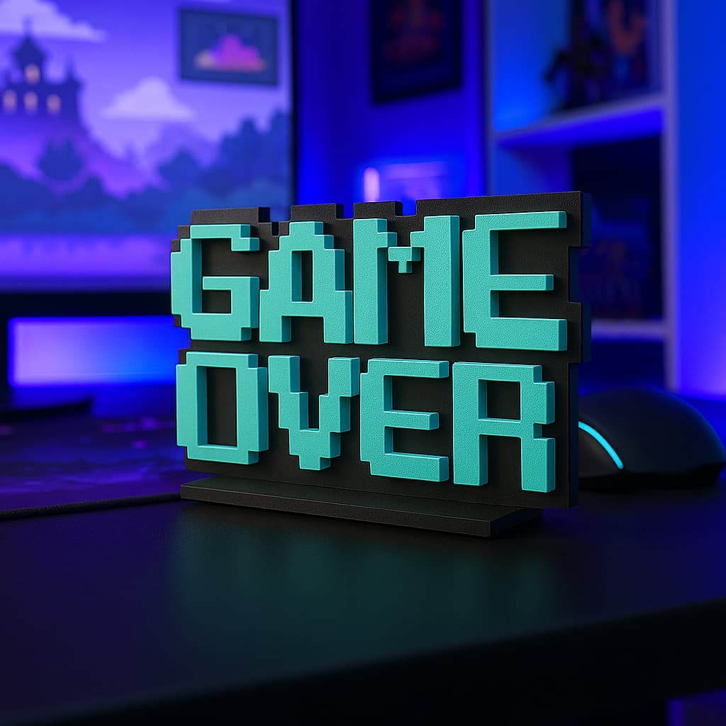 Letreiro Decorativo Placa Gamer Símbolo Geek Logo de Jogos Game Over Para Setup Gamer