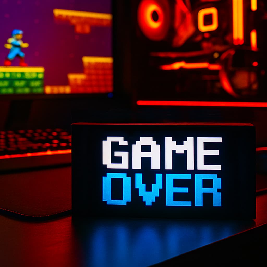 Luminária de mesa Gamer Exclusiva Game Over Com Led Bivolt Para Setup Gamer