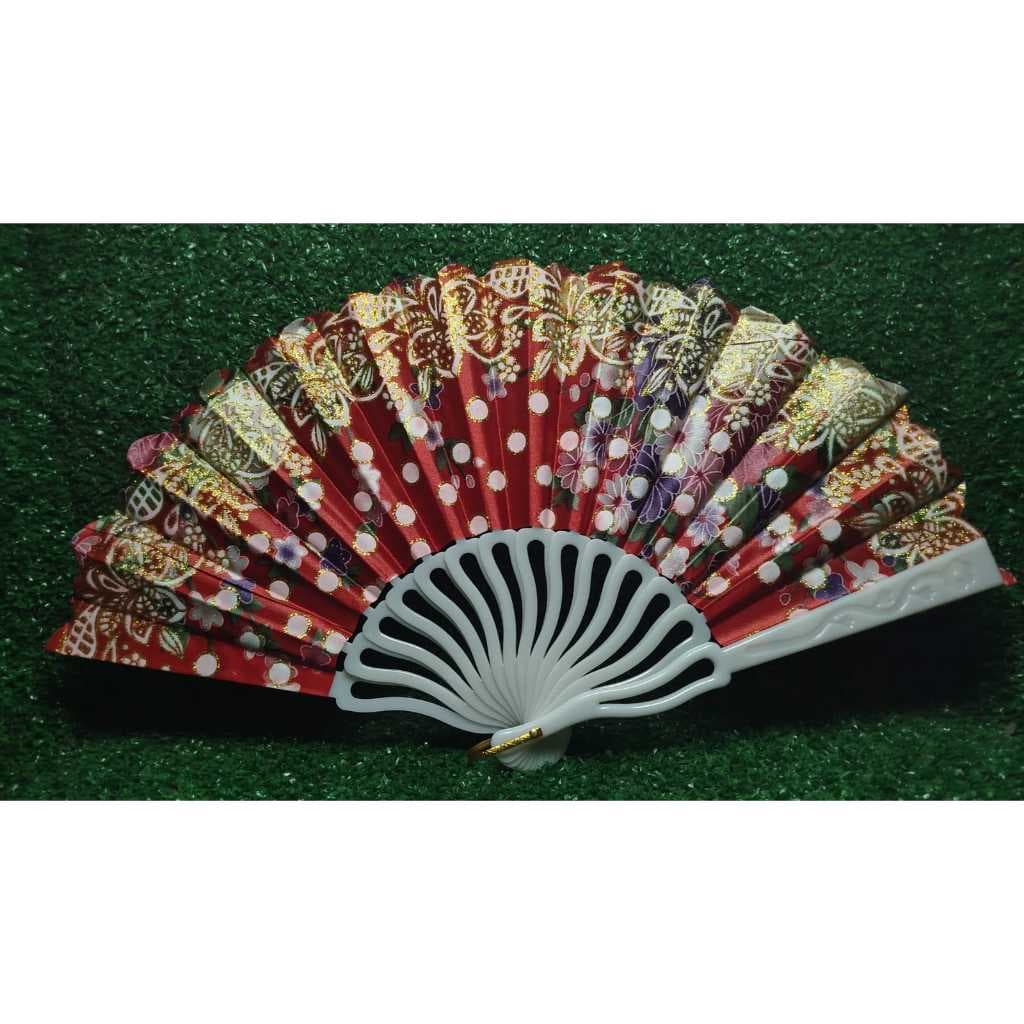 LEQUE DE LUXO VERMELHO COM FLORES 42CM
