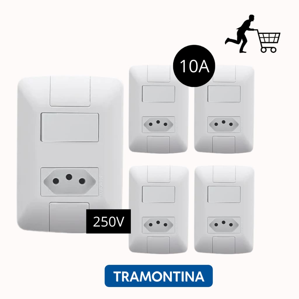 Kit 5 Interruptores com Tomadas 10A 250V Linha Aria Tramontina