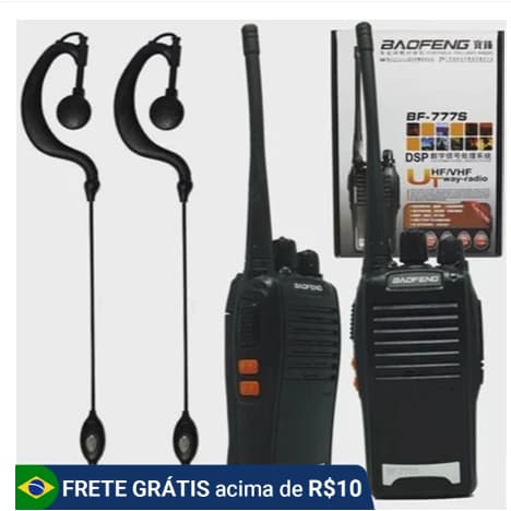 Kit 2 Rádio Comunicador Walk Talk Baofeng 777s com 16 Canais Alcance de 12Km