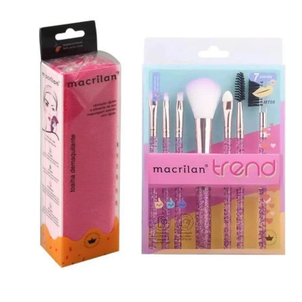 Kit Beleza Macrilan Trend – Pincéis de Maquiagem + Toalha Demaquilante Reutilizável