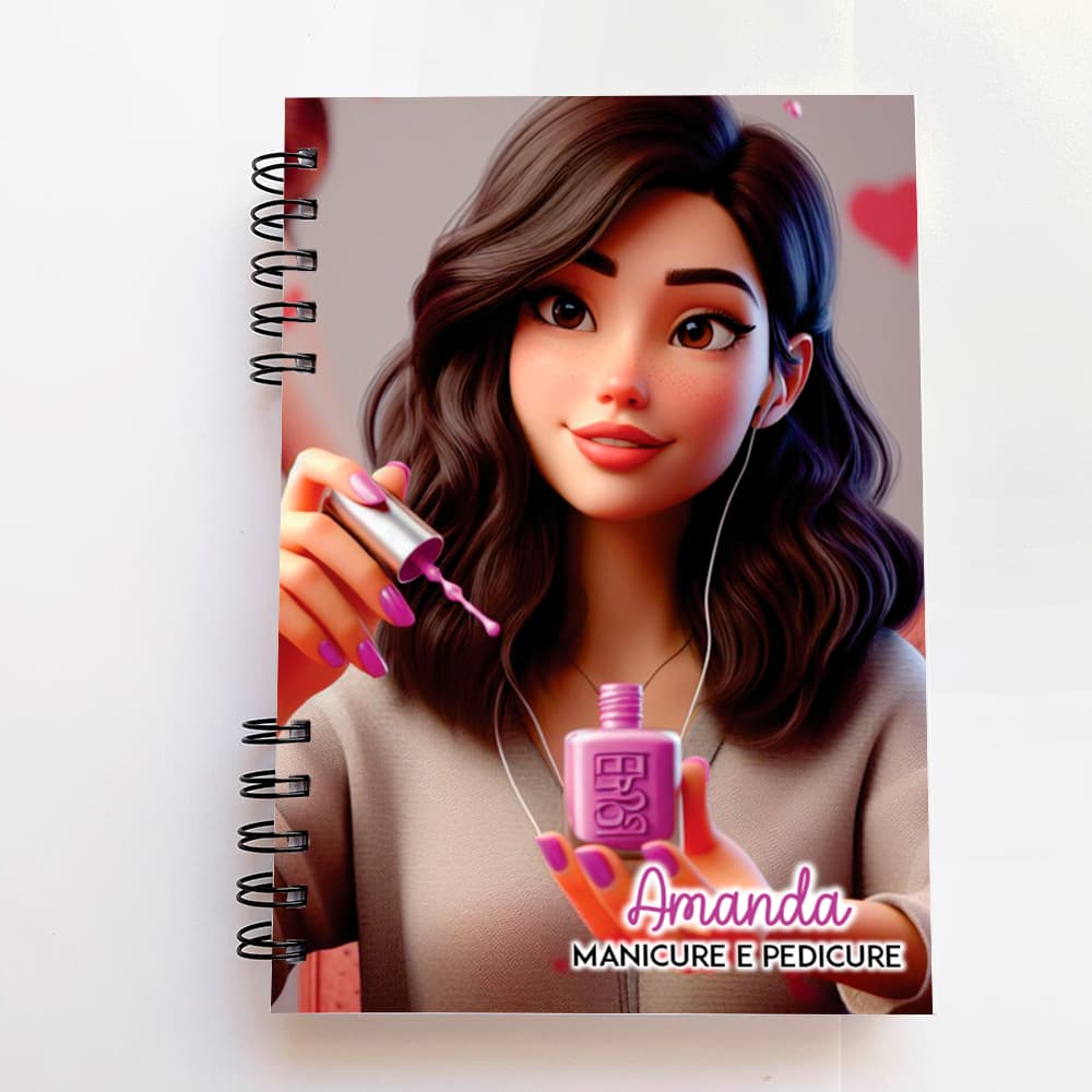 Caderno Agendamento Manicure, personalizado com nome do comprador, A5, Brilhante, 200 páginas