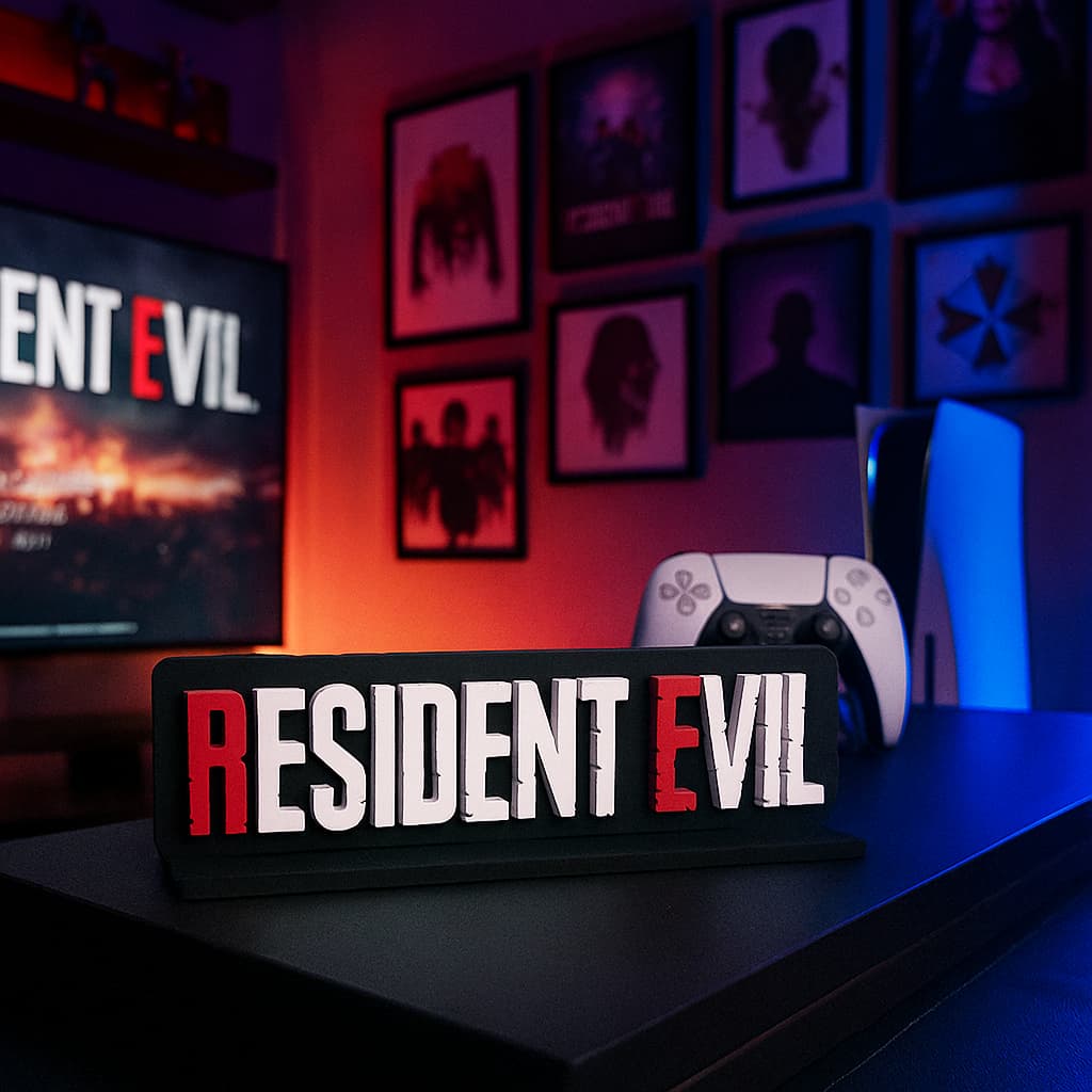 Placa Decorativa Letreiro Gamer Símbolo Geek Logo Jogo Resident Evil Para Setup Gamer