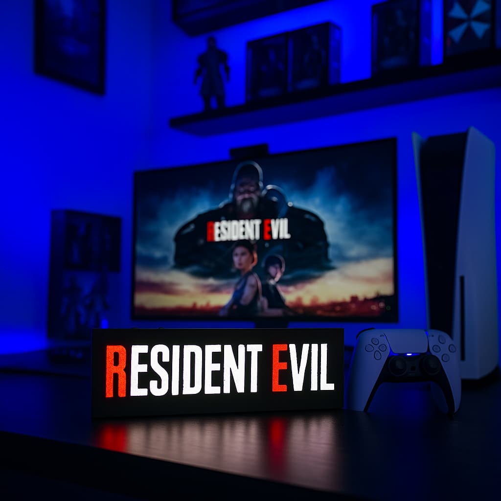Luminária Gamer Exclusiva Do Jogo Resident Evil De Led Bivolt Para Setup Gamer