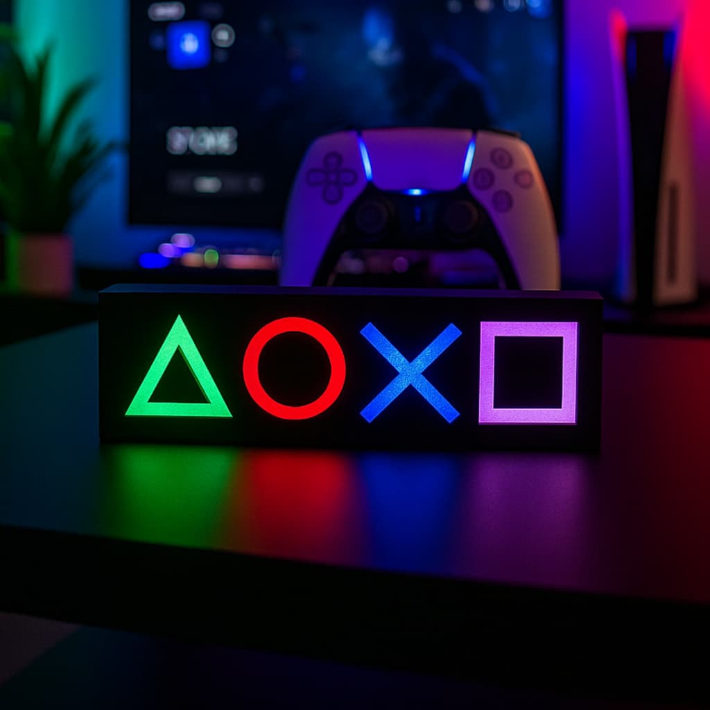 Luminária Gamer Presente Decoração Geek Modelo Icones Botões de Controle de Vídeo Game Tema Game Jogos Setup Gamer Led