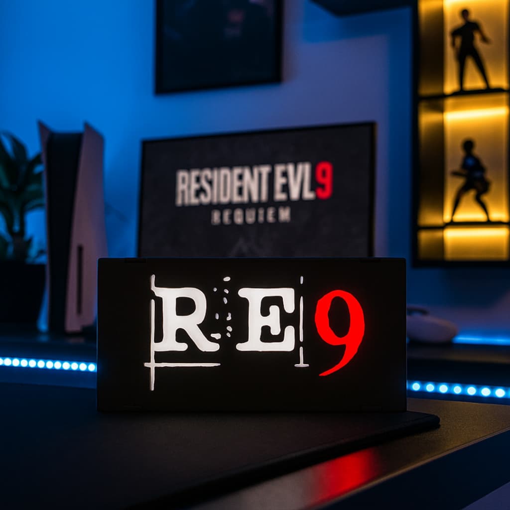 Luminária Gamer Geek Exclusiva Do Jogo Resident Evil 9 Requiem De Led Bivolt Para Setup Gamer