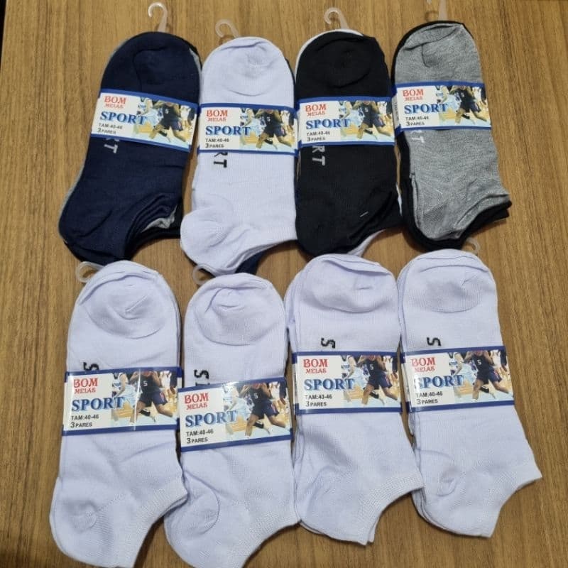 MEIAS SOQUETE IMPORTADA, MASCULINA E FEMININA,12 PARES (55% Poliester 43% Algodão 2% Elastano)
