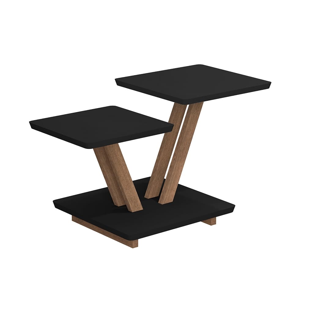 Mesinha De Centro Laguna Cor Preto Base De Madeira Maciça E Tampo Em MDF Mesa Decorativa 2 Andares