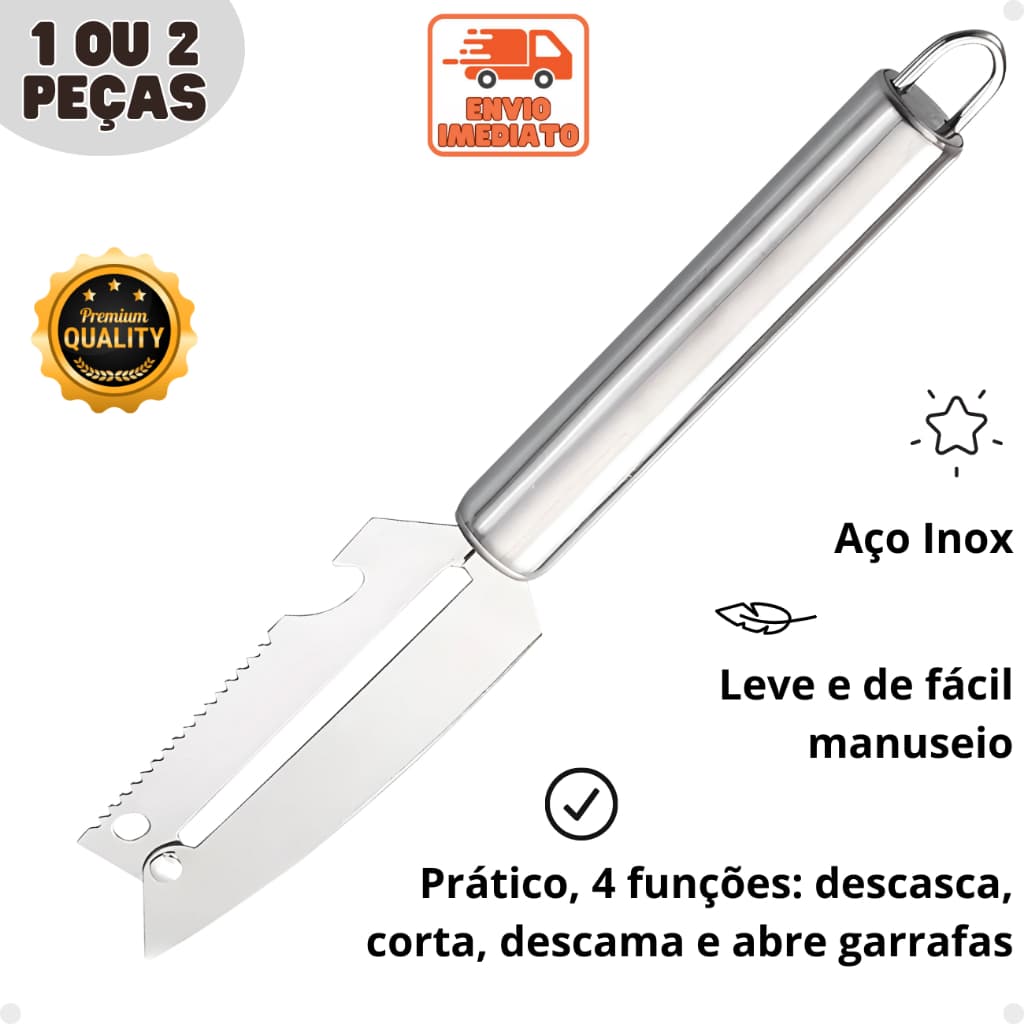 Faca Descascador Fatiador 4 em 1 Aço Inox Utensílios de Cozinha Multifuncional Abridor e Descamador