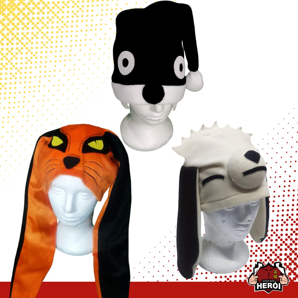 Toucas de Pelúcia do Naruto - Gorro Chapéu  - Personalizada - Feita à Mão - Kurama - Kyuubi - Akamaru