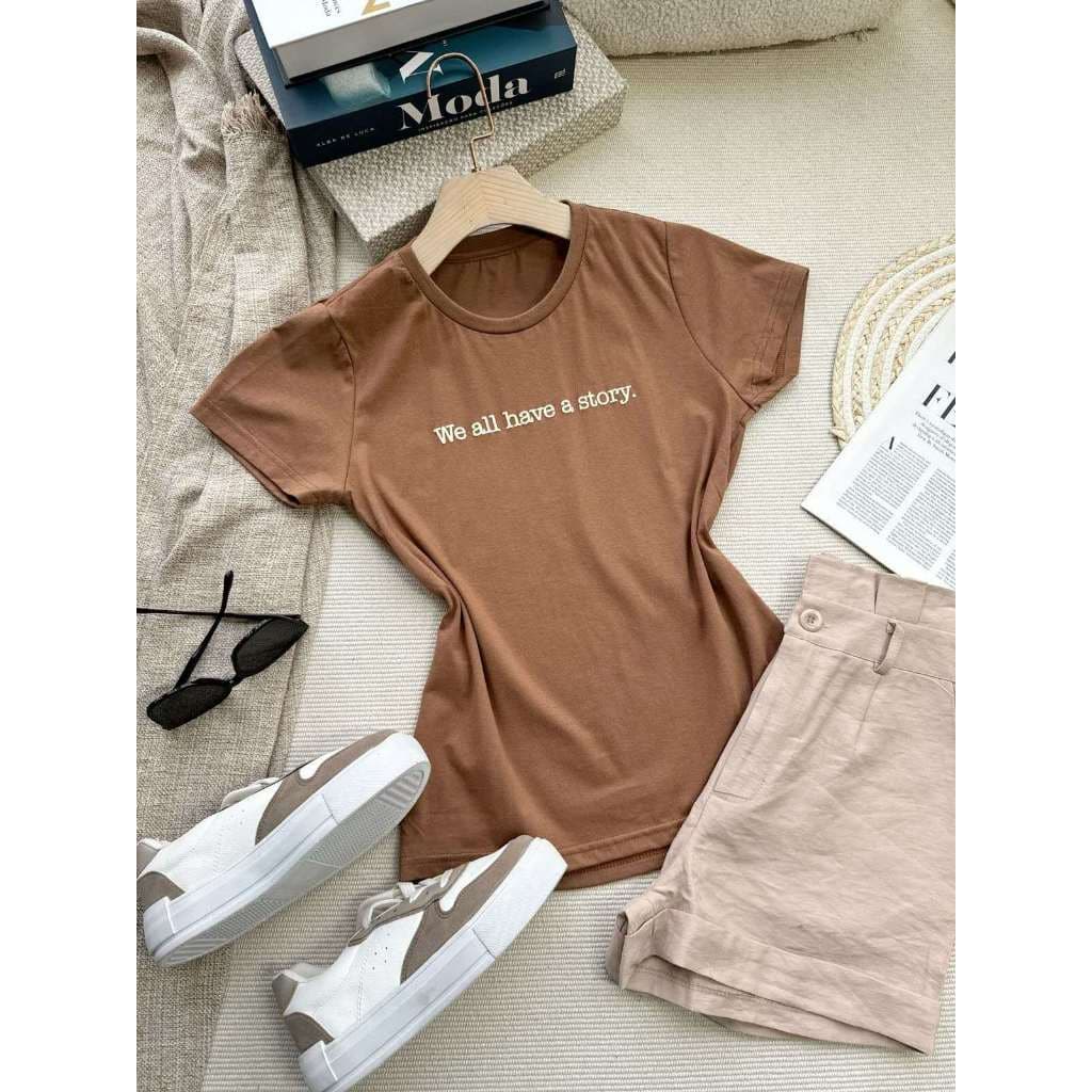 camiseta tshirt feminina manga curta algodão 100 % Gola careca sempre com estampa