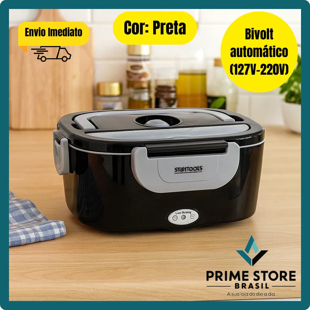 [Envio Imediato] Marmita Marmiteira Elétrica Térmica 1,5L Bivolt Preta Portátil com Colher Inclusa