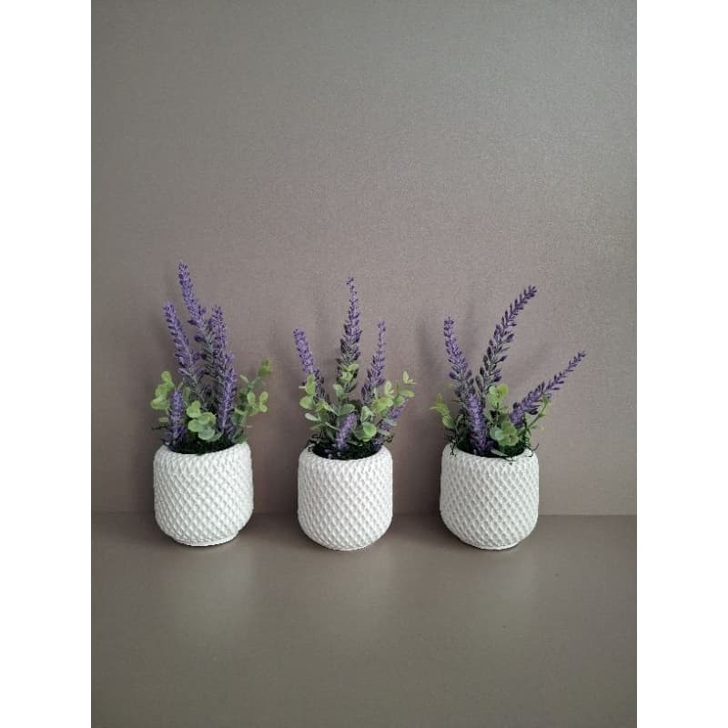 vaso gesso kit decorativo 3 peças  + planta artificial lavanda / sala /escritório
