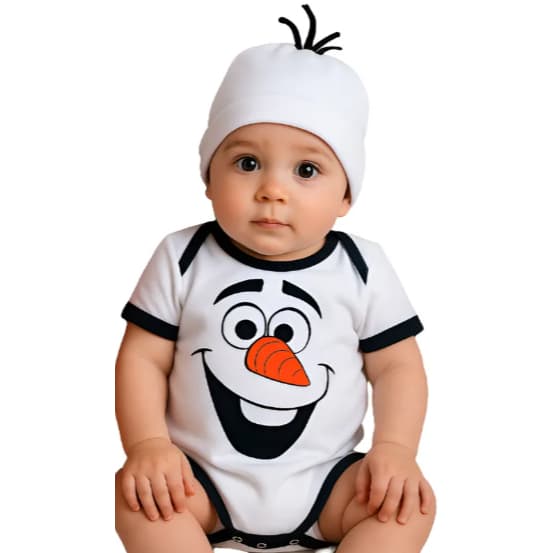 Kit Body Bebê Olaf Frozen + Touca Temática Mesversário Menino Menina