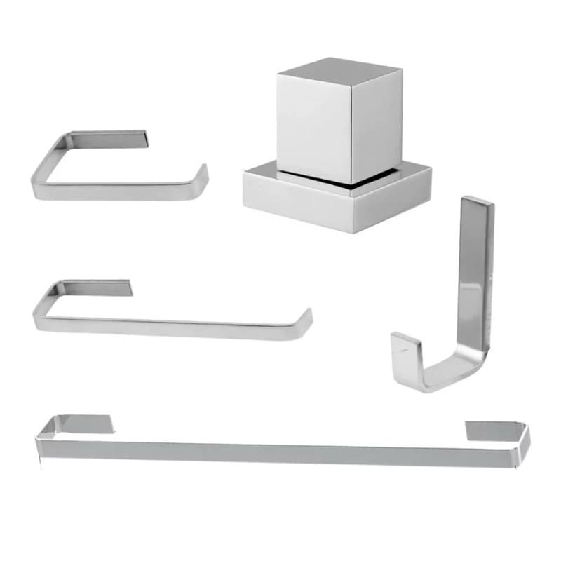 Kit Banheiro 4 Peças Quadrado Cromado + Kit Acabamento Quadrado ABS Cromado