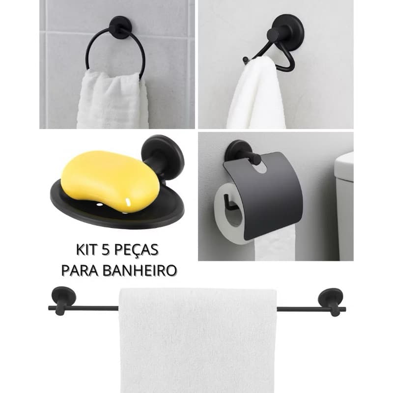Kit Acessórios Para Banheiro 5 Peças Stander Preto Banheiro