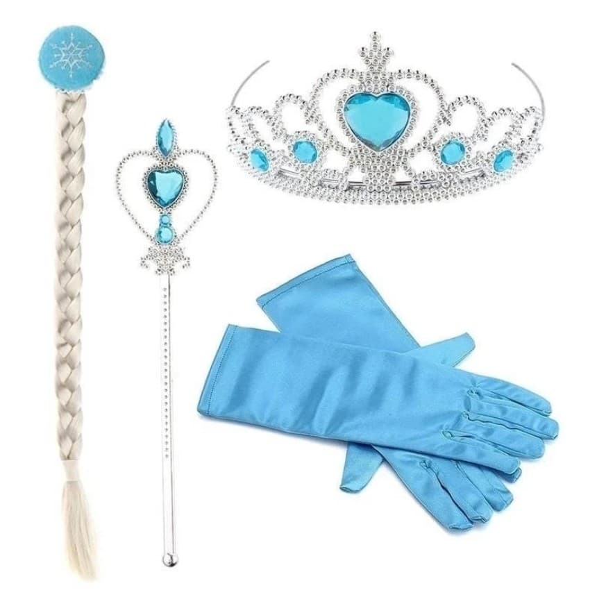 Kit Acessórios Frozen Elsa Com Trança Luvas Coroa E Varinha