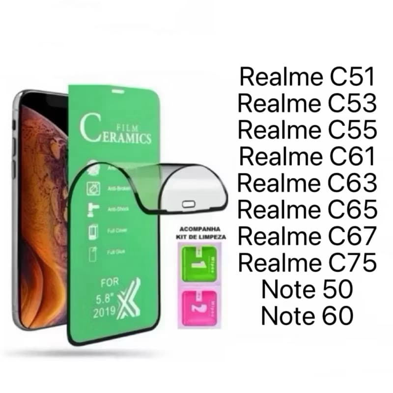 Película Cerâmica 9D 3D Gel Hidrogel Flexíve Para Realme C51 C53 C55 C61 C63 C65 C75 Note 50 60