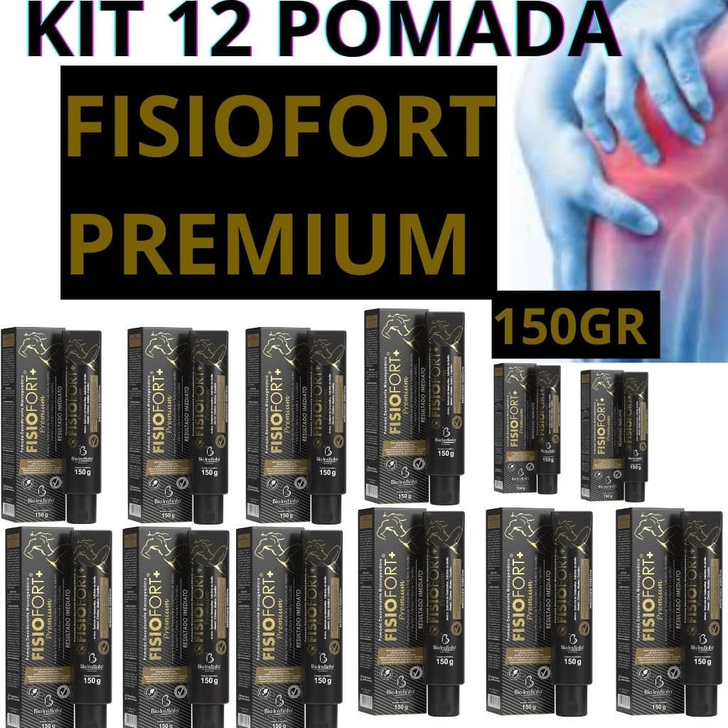 kIT 12 Pomada Fisiofort Premium 150gr Massageadora Relaxamento Atleta Academia Dores Musc Alívio e Proteção