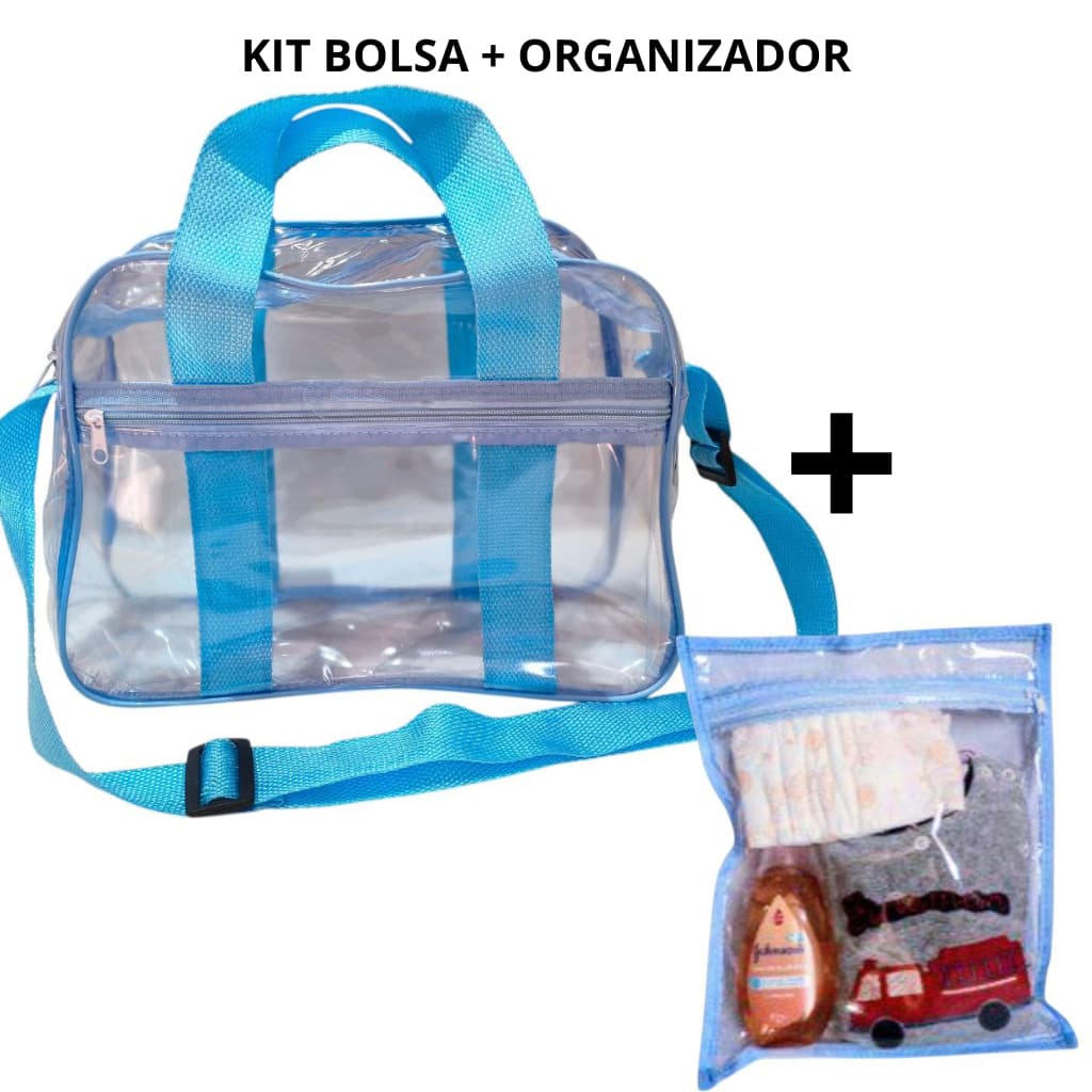 Kit Bolsa + Organizador Transparente para Maternidade viagens passeios